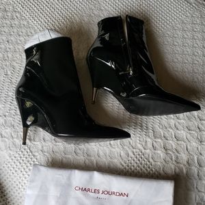 Charles Jourdan Black Patent Leather Ankle Boots